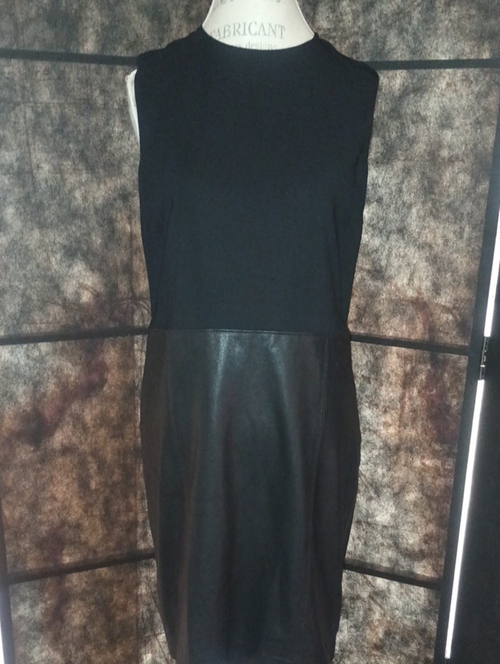 Vince Black Sleeveless Knit and Faux-Leather Mini Dress